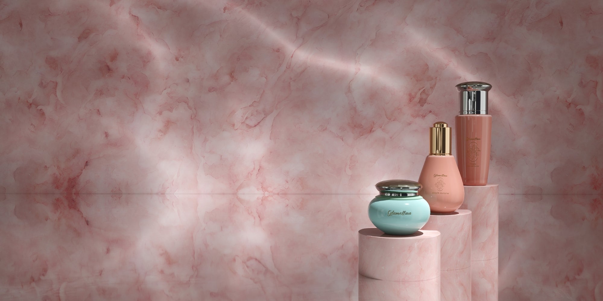 Cosmétiques naturels Glamellina dans des flacons en porcelaine de Limoges à distribuer